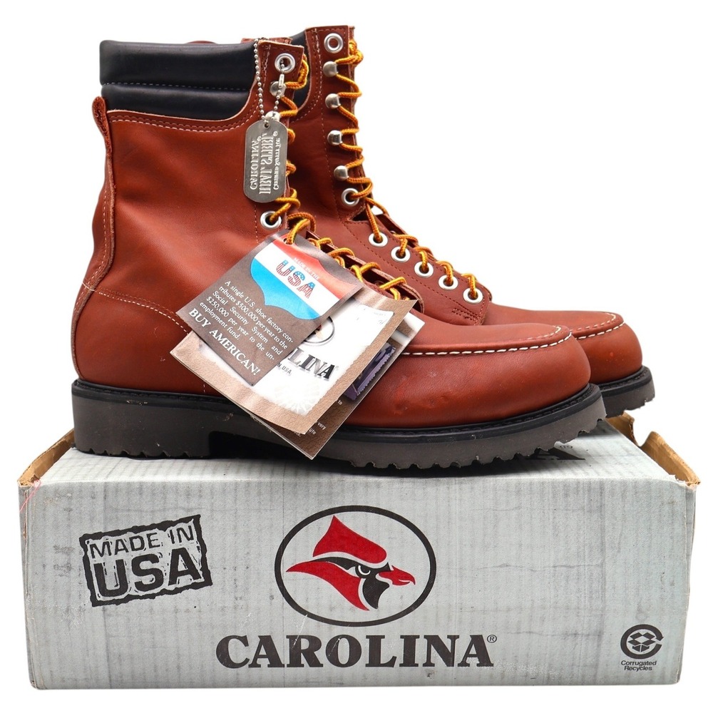 Carolina Steel Toe Work Boots Mens 12 D Vintage Y2K Brown Leather USA Made 2204